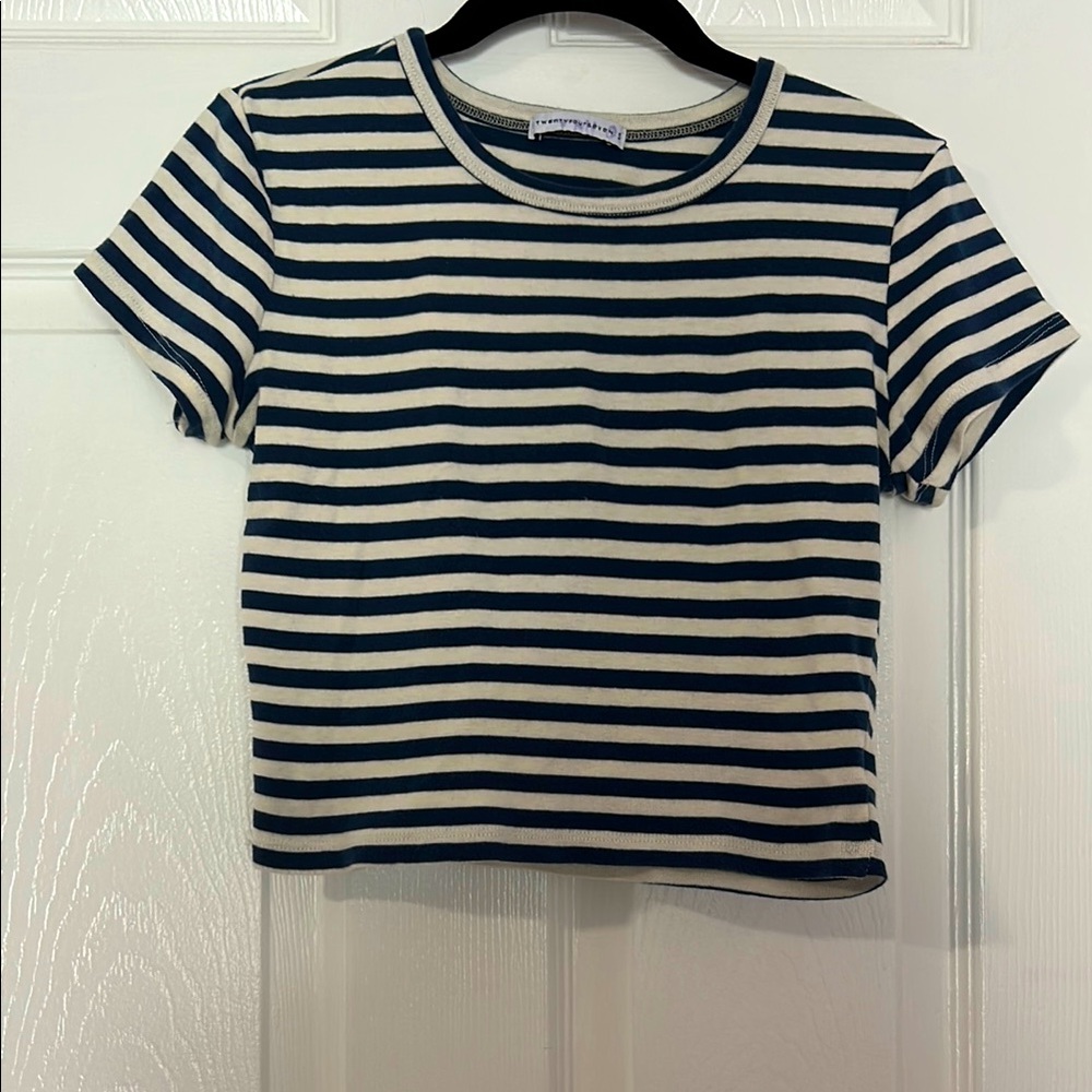 TWENTYFOURSEVEN white and blue stripped Crop Top